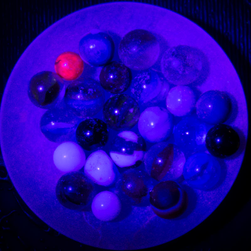 marbles under ultraviolet (UV) light